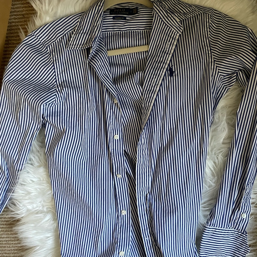 Ralph Lauren Blue and White Button Down Shirt